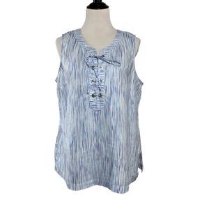 Tommy Bahama Linen Tunic Top Womens L Blue Stripe Sleeveless Lace Up